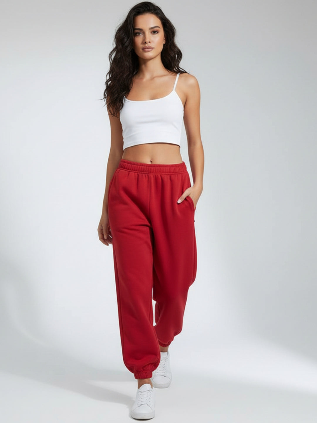 Red Elasticated Baggy Fit Sweatpants