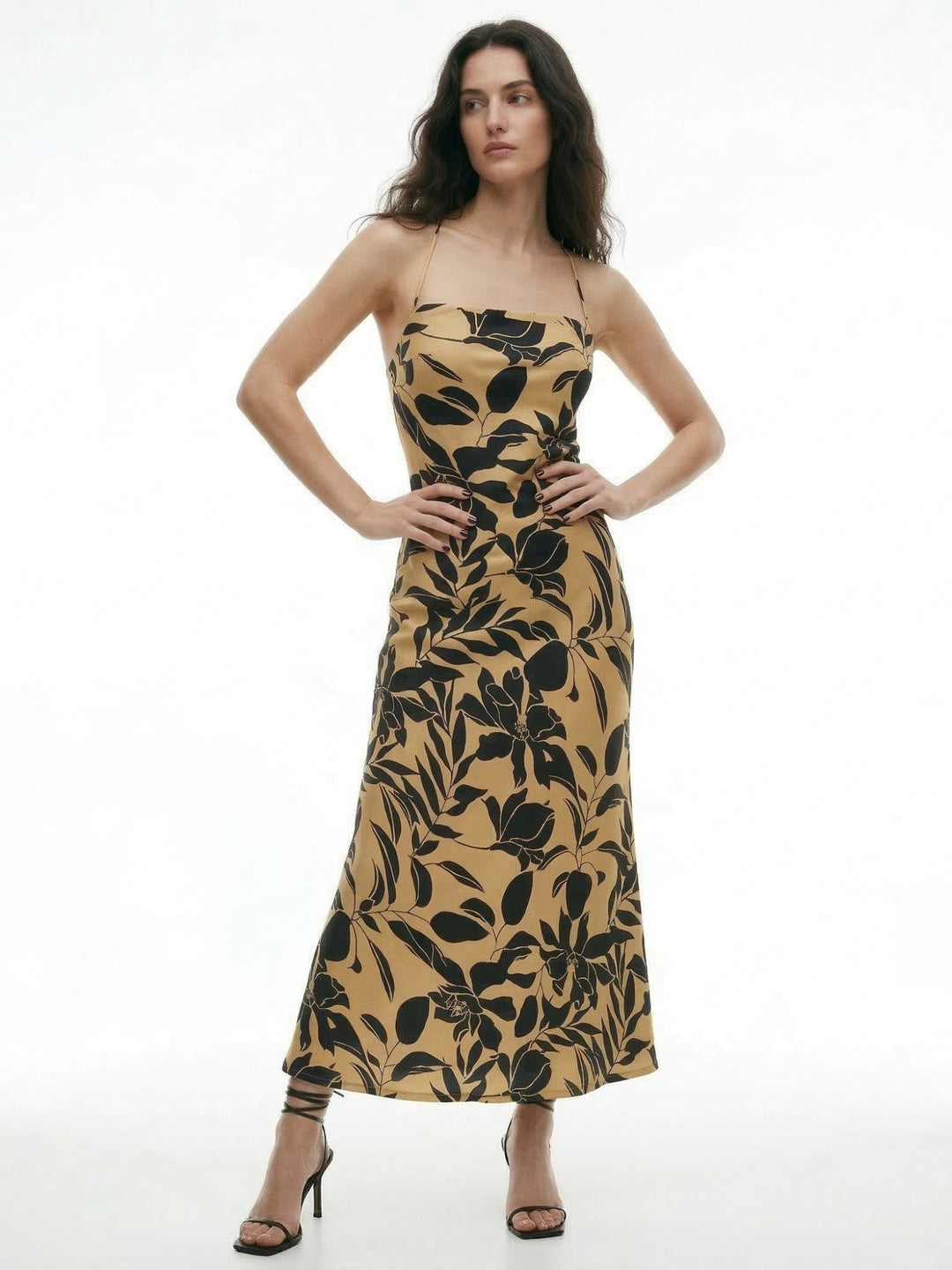 Beige Strappy All Over Printed Maxi Dress