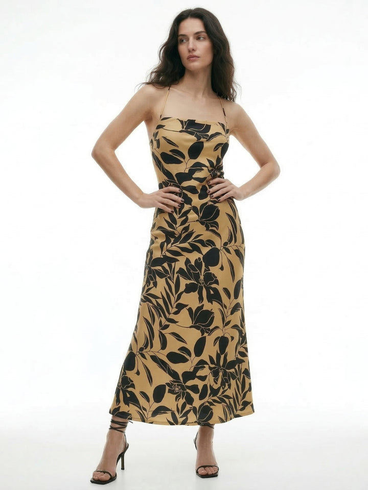 Beige Strappy All Over Printed Maxi Dress
