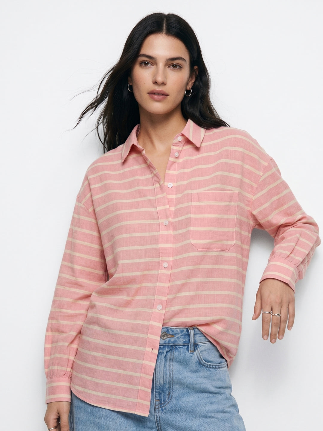Pink Button Down Striped Shirt