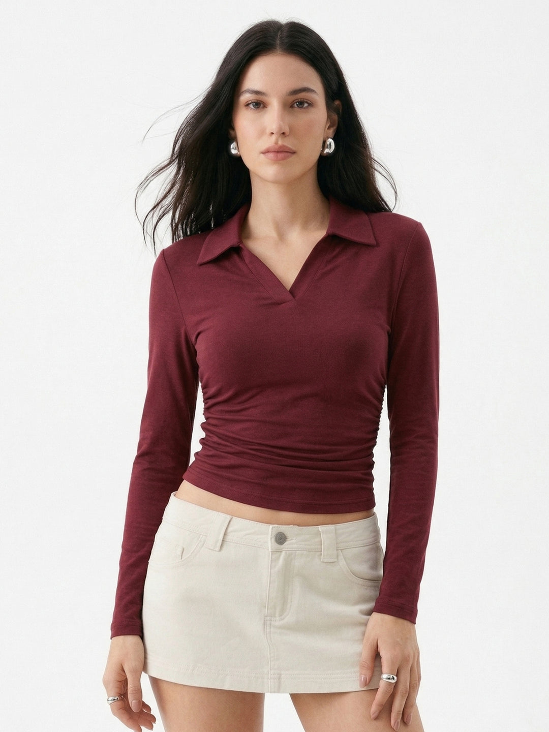 Wine Collared Casual Top