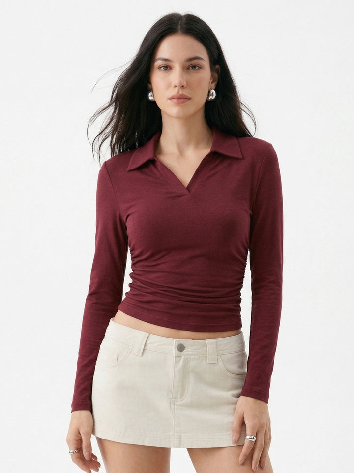 Wine Collared Casual Top