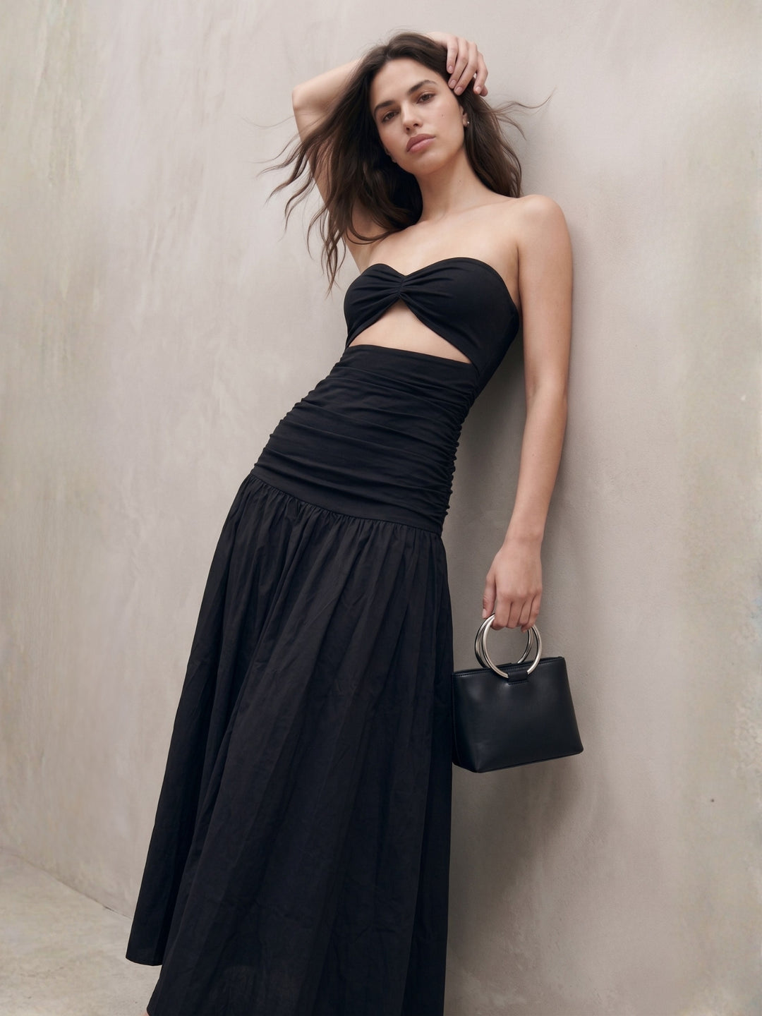 Black Fitted Bust With Waist Cutout Maxi Dress