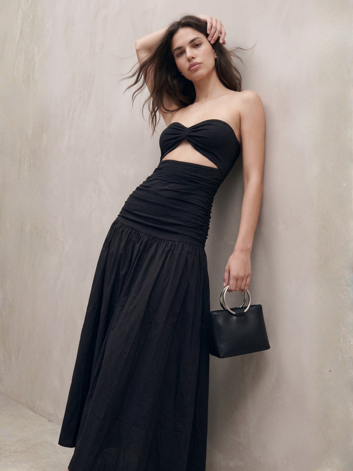 Black Fitted Bust With Waist Cutout Maxi Dress