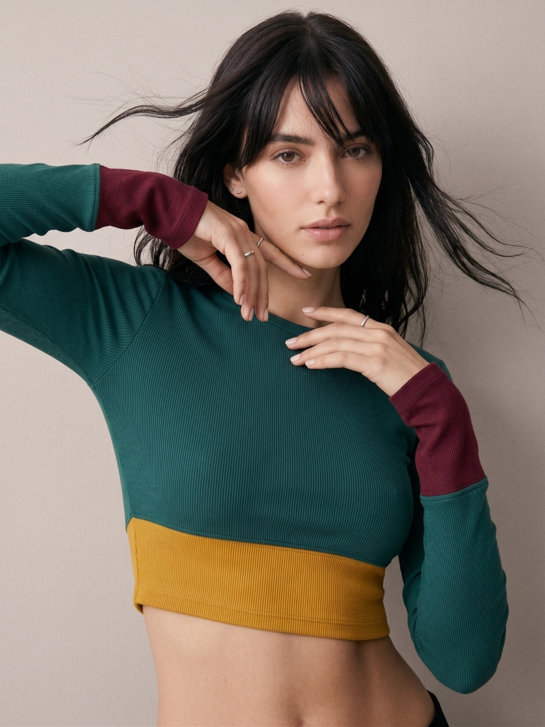 Green High Neck Fitted Top