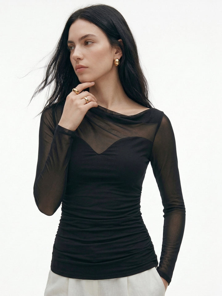 Black Full Sleeve Mesh Detail Top