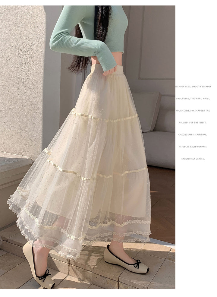 Cream Solid Tiered Skirt With Tonal Scrunched Frills