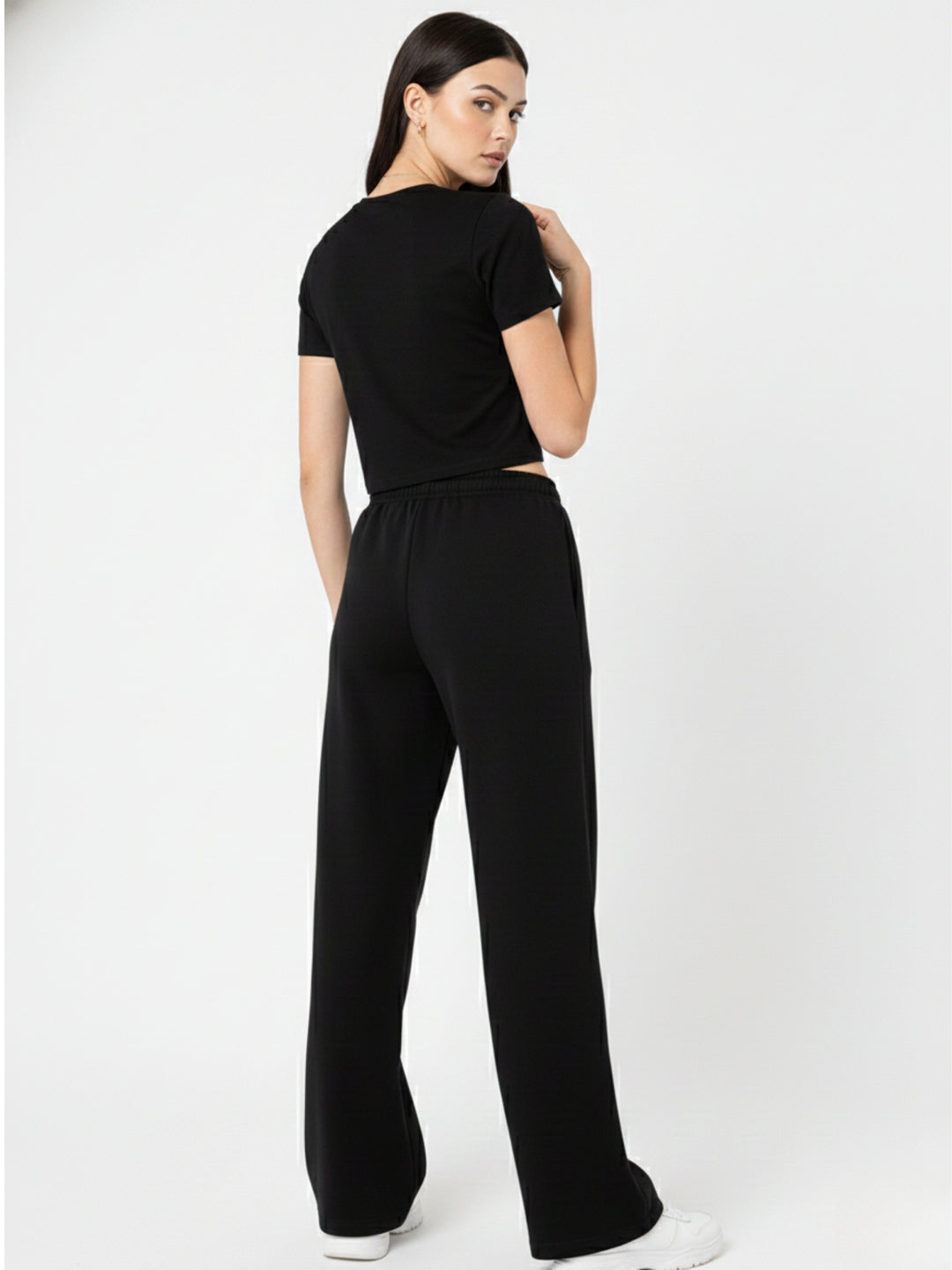 Black Crew Neck Crop Top And Pant Set