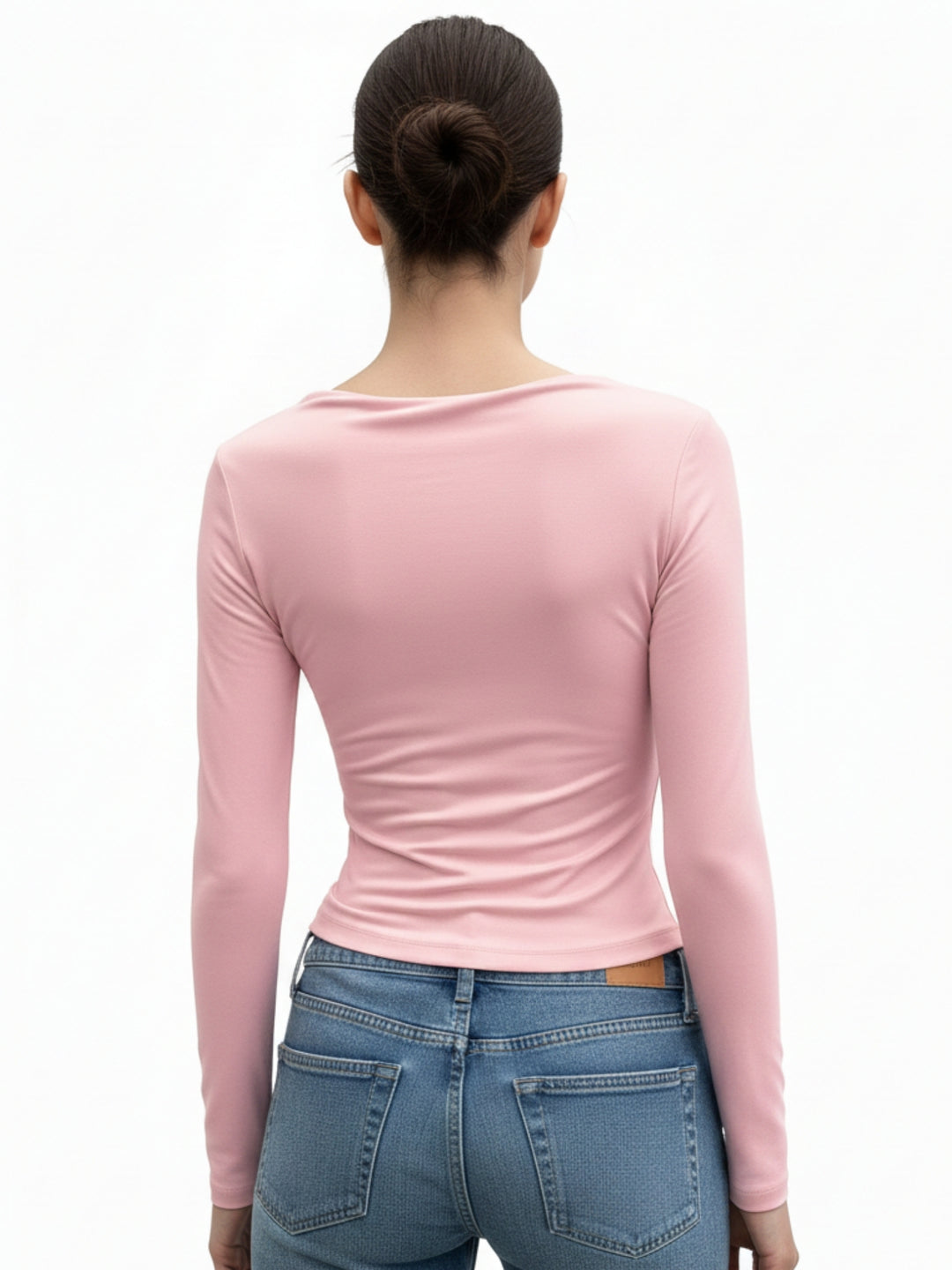 Pink Cowl Neck Fitted Top
