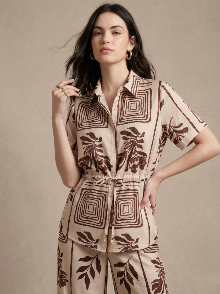 Off White Printed Short Sleeve Casual Co-Ord Set