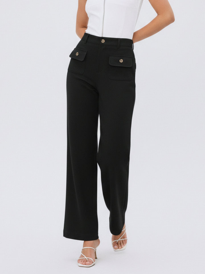 Black Front Pockets Straight Leg Trouser