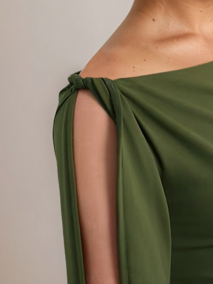 Olive Full Sleeve Slit Boat Neck Top