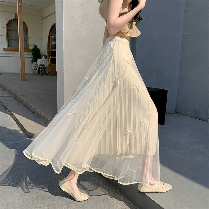 Cream A-Line Tulle Skirt With Bow Detail