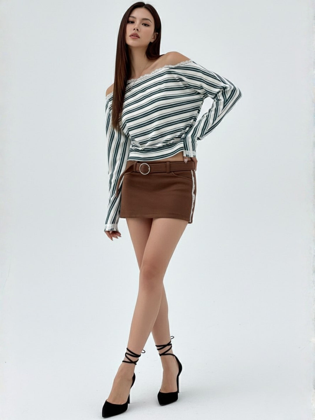 White One Shoulder Striped Top
