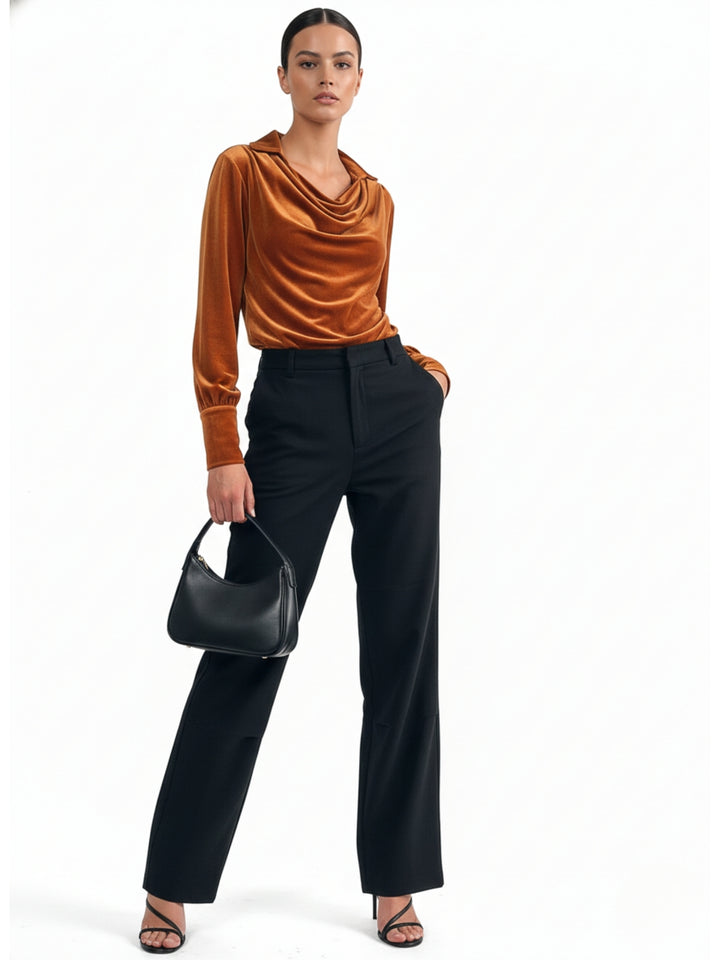 Orange Cowl Neck Regular Top