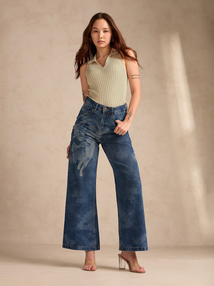 Blue Acid Wash Straight Fit Jeans