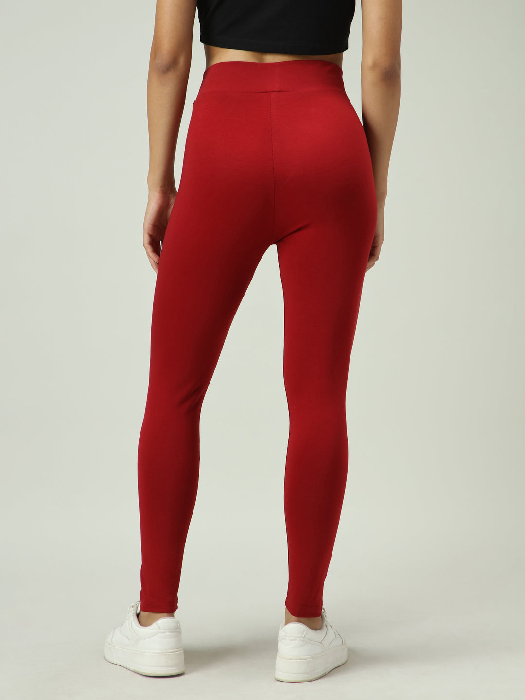 Maroon Criss Cross Waistband Leggings