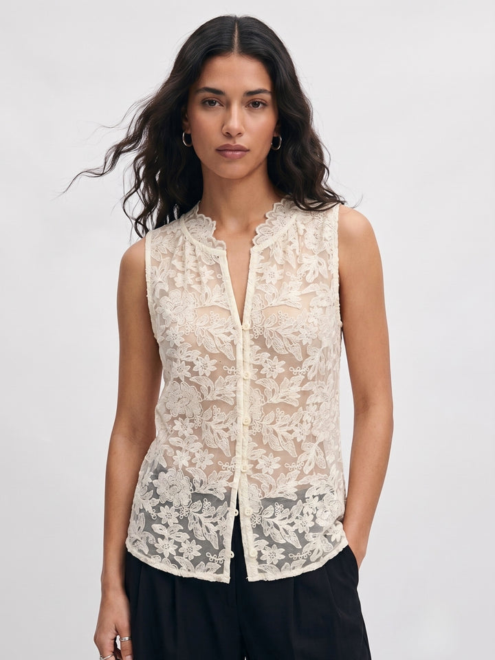 Off White Lace Detail Blouse
