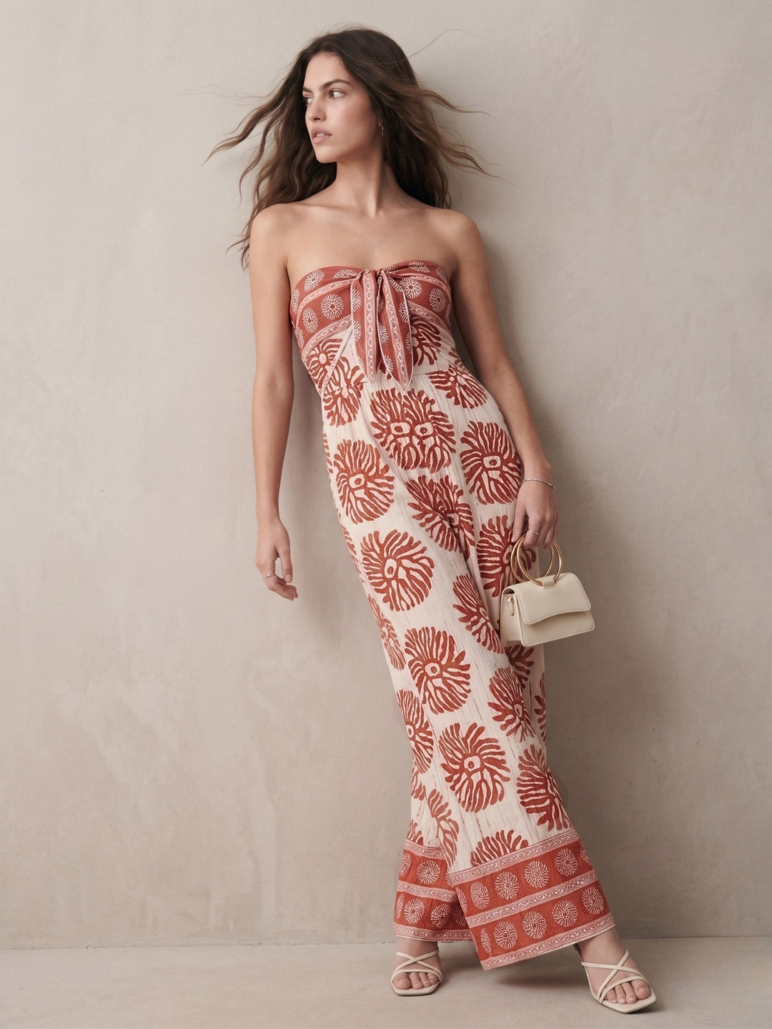 Red Off Shoulder Printed Jumpsuits