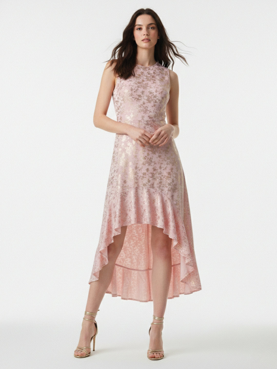 Pink Asymmetric flouncy layered bodycon dress