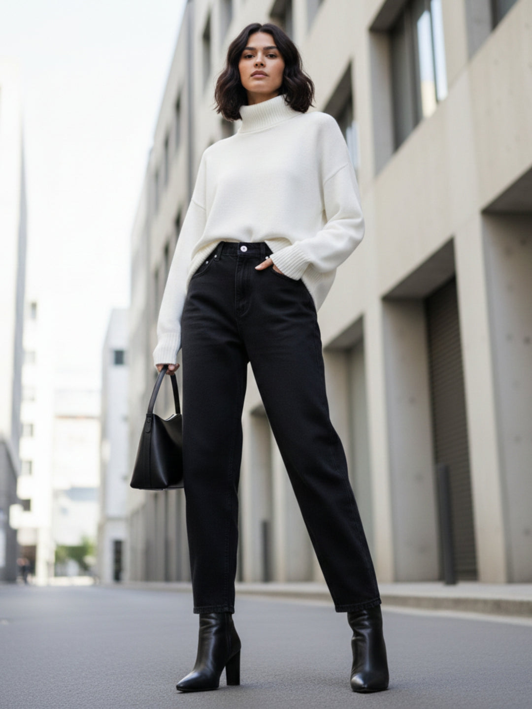 White Turtle Neck Oversized Solid Sweater