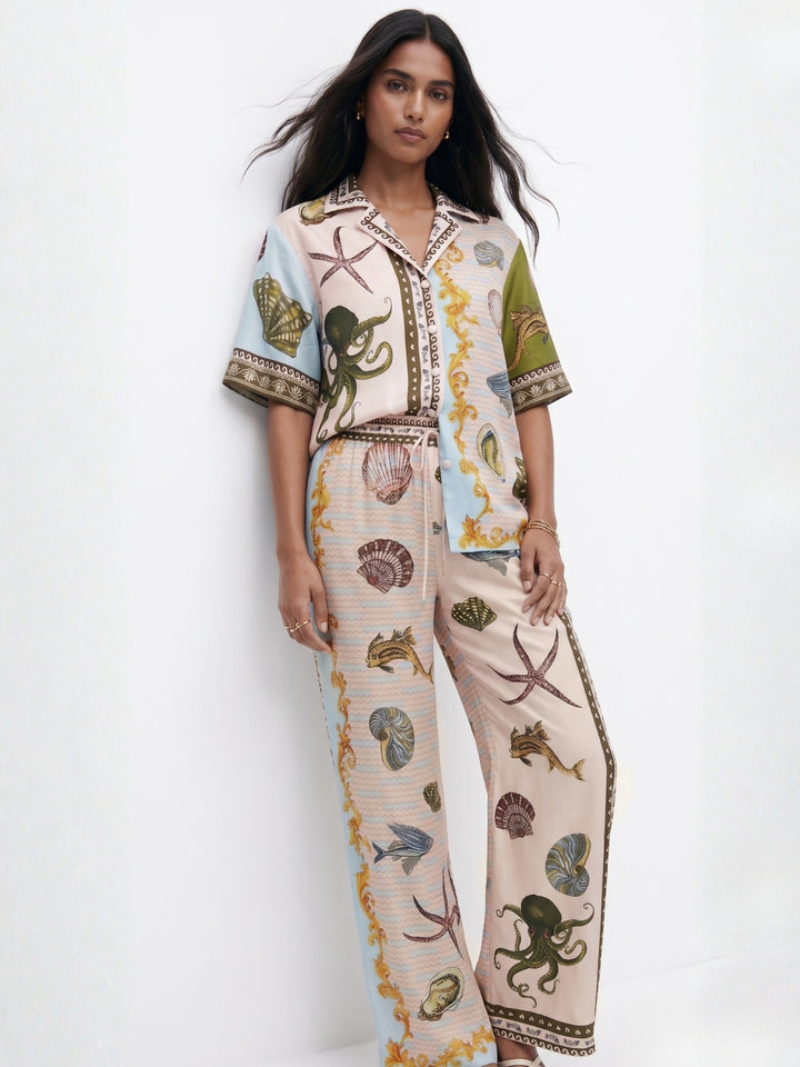 Multi Abstract Printed Shirt And Pant Set