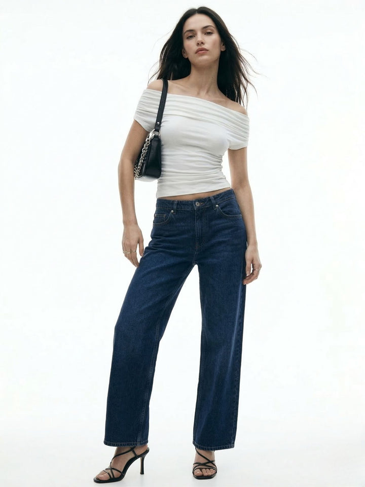 Off White Off-Shoulder Neck Wrap Effect Top