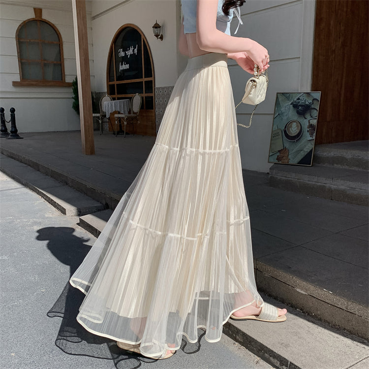 Cream Textured Sheer Tiered Skirt