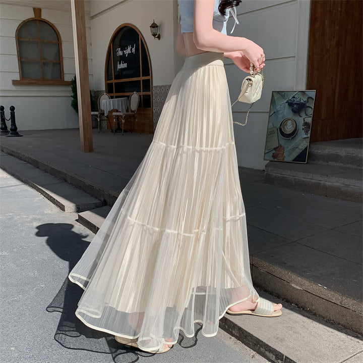 Cream Textured Sheer Tiered Skirt