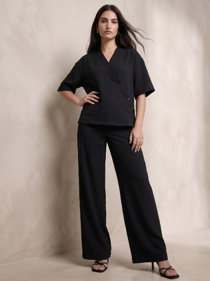 Black V Neck Blouse With Wide Leg Trousers Co-Ord Set