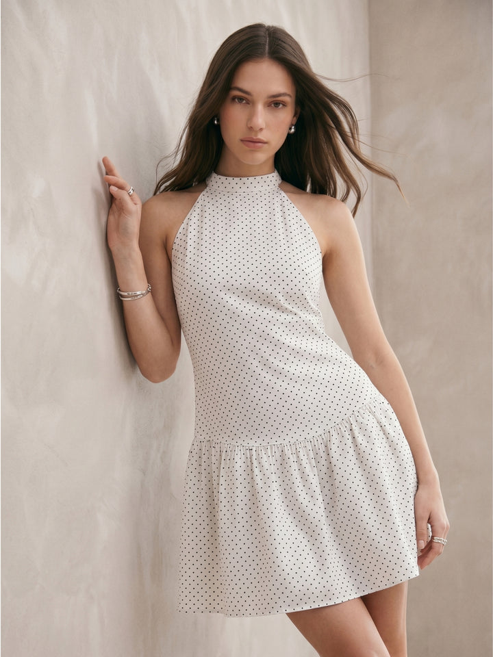 White Polka-Dot Ruffled Mini Dress