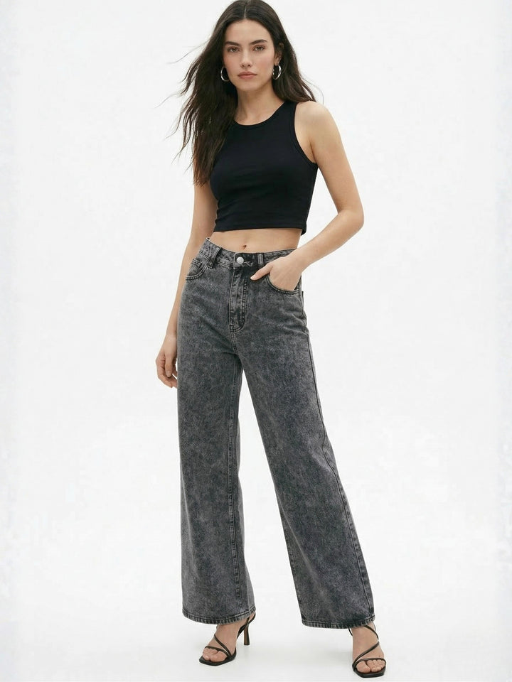 Dark grey High Waist Wide Leg Jeans
