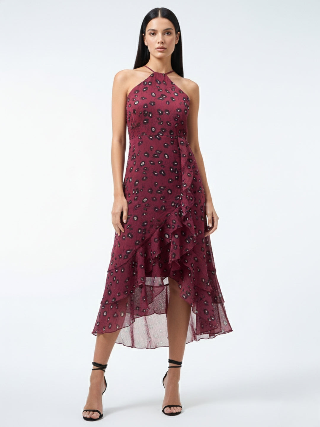 Wine High Slitted Dress