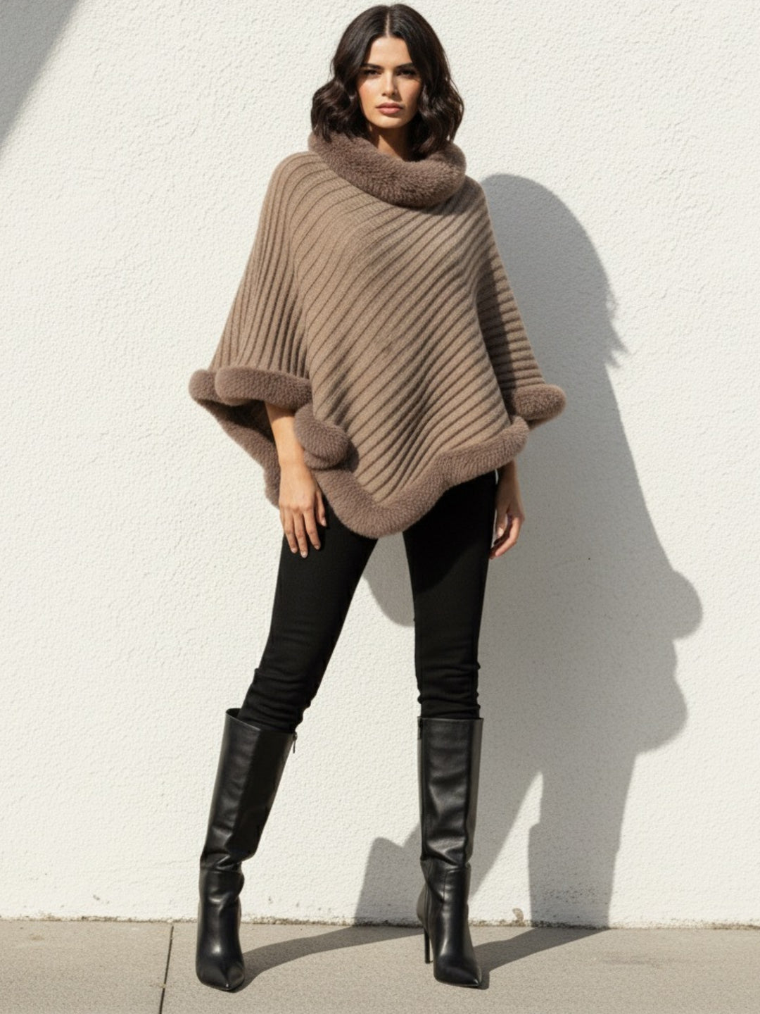 Coffee Furry Asymmetrical Hem Sweaters