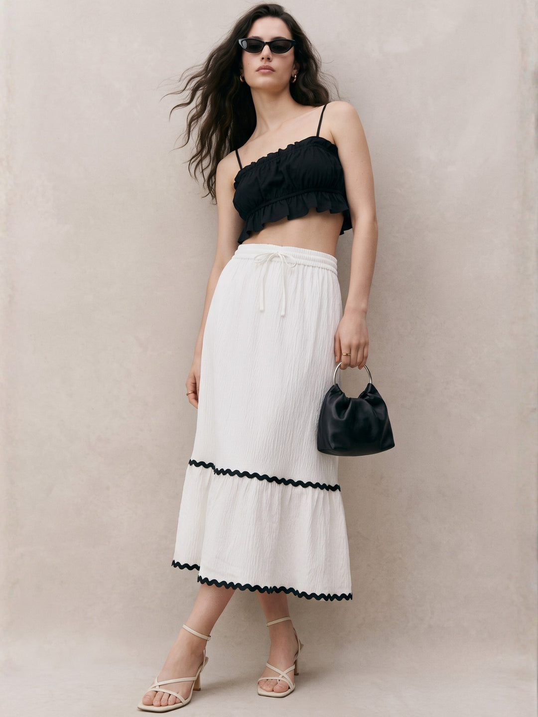 White A Line Midi Skirt With Lace Detail