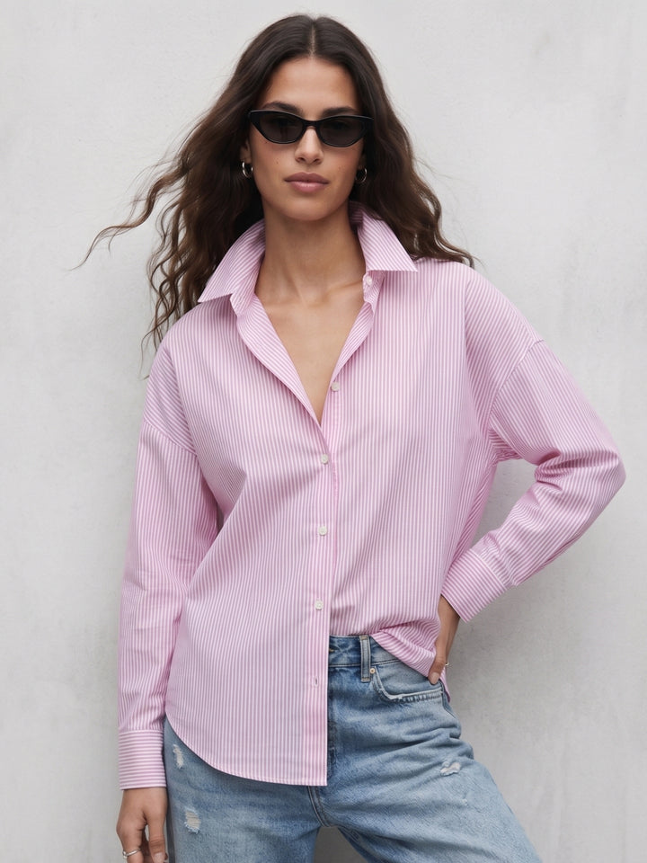 Pink Oversized Drop Shoulder Y/D Stripe Shirt