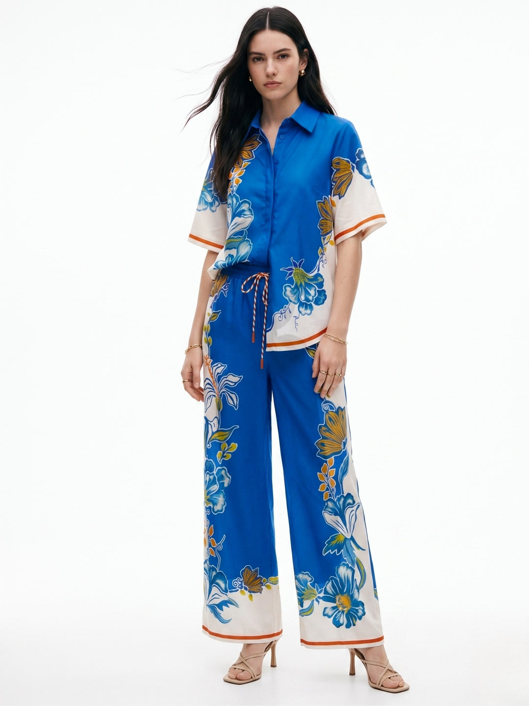Blue Placement Printed Shirt And Pant Set