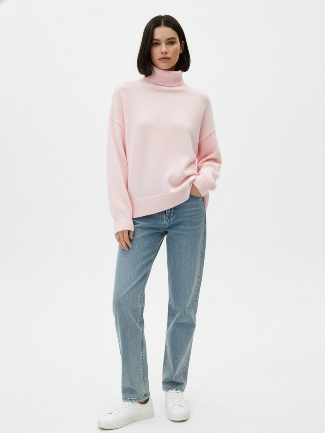 Pink Full Sleeve Turtle Neck Sweatshirt