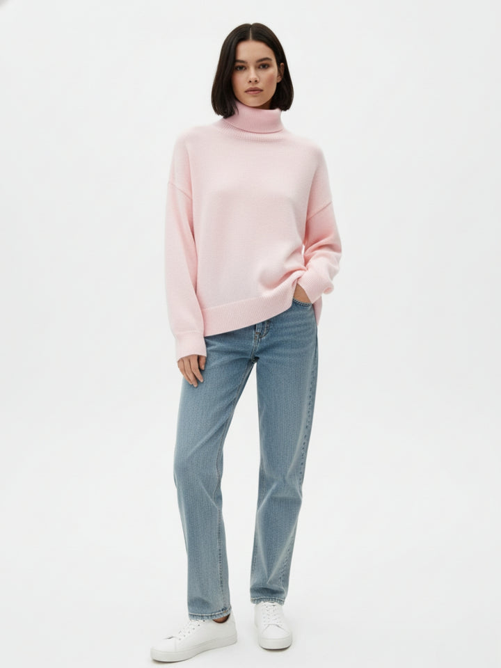 Pink Full Sleeve Turtle Neck Sweatshirt