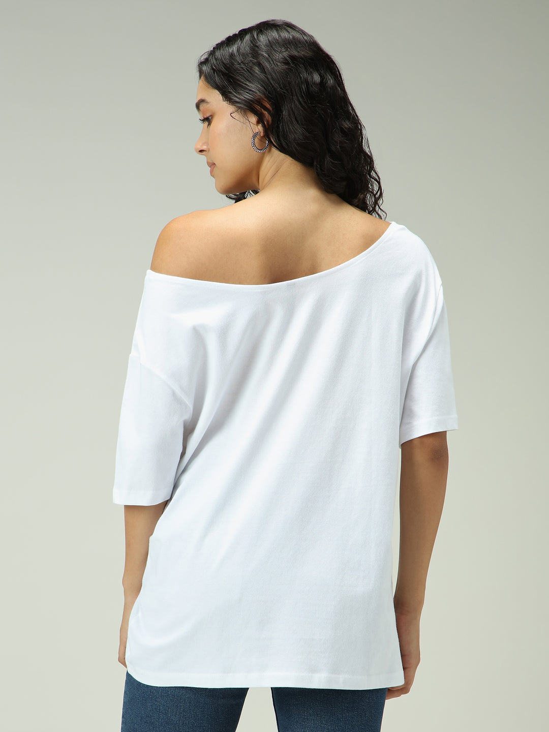 White One Shoulder Graphic T-Shirt