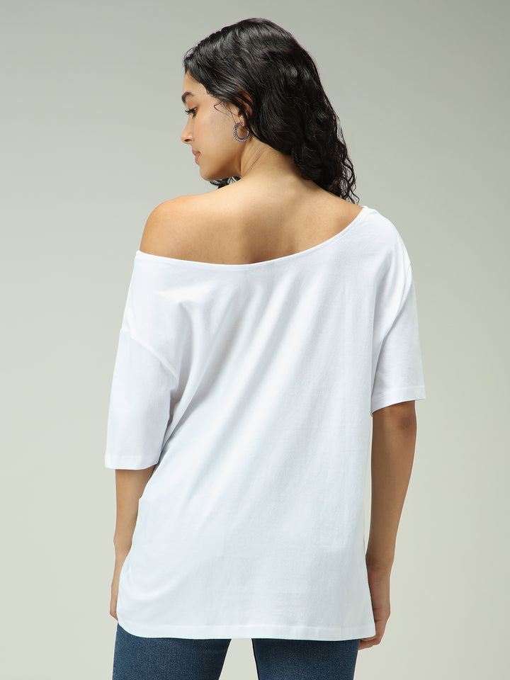 White One Shoulder Graphic T-Shirt