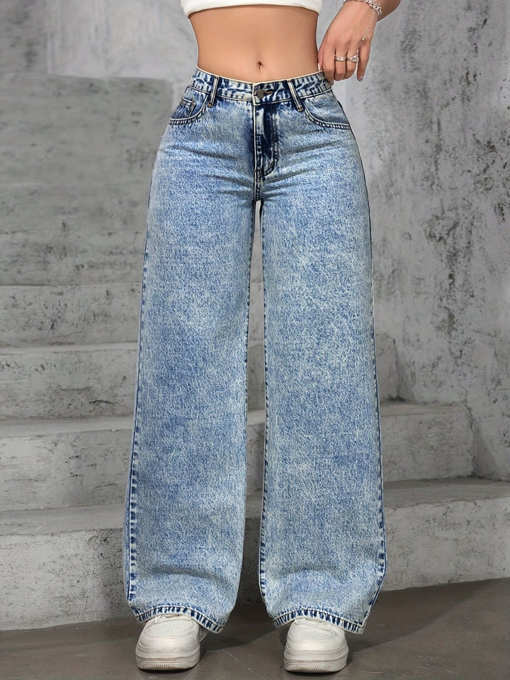 Blue Wide Leg Denim Jeans