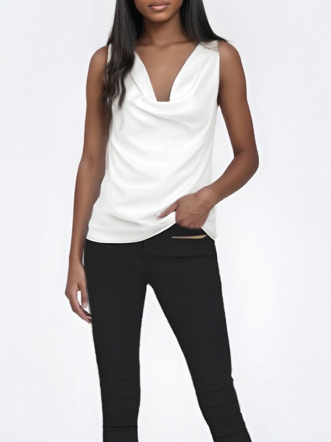 White Cowl Neck Solid Top