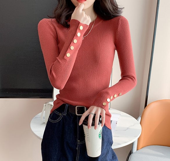 Rust High Neck Flat Knit Top