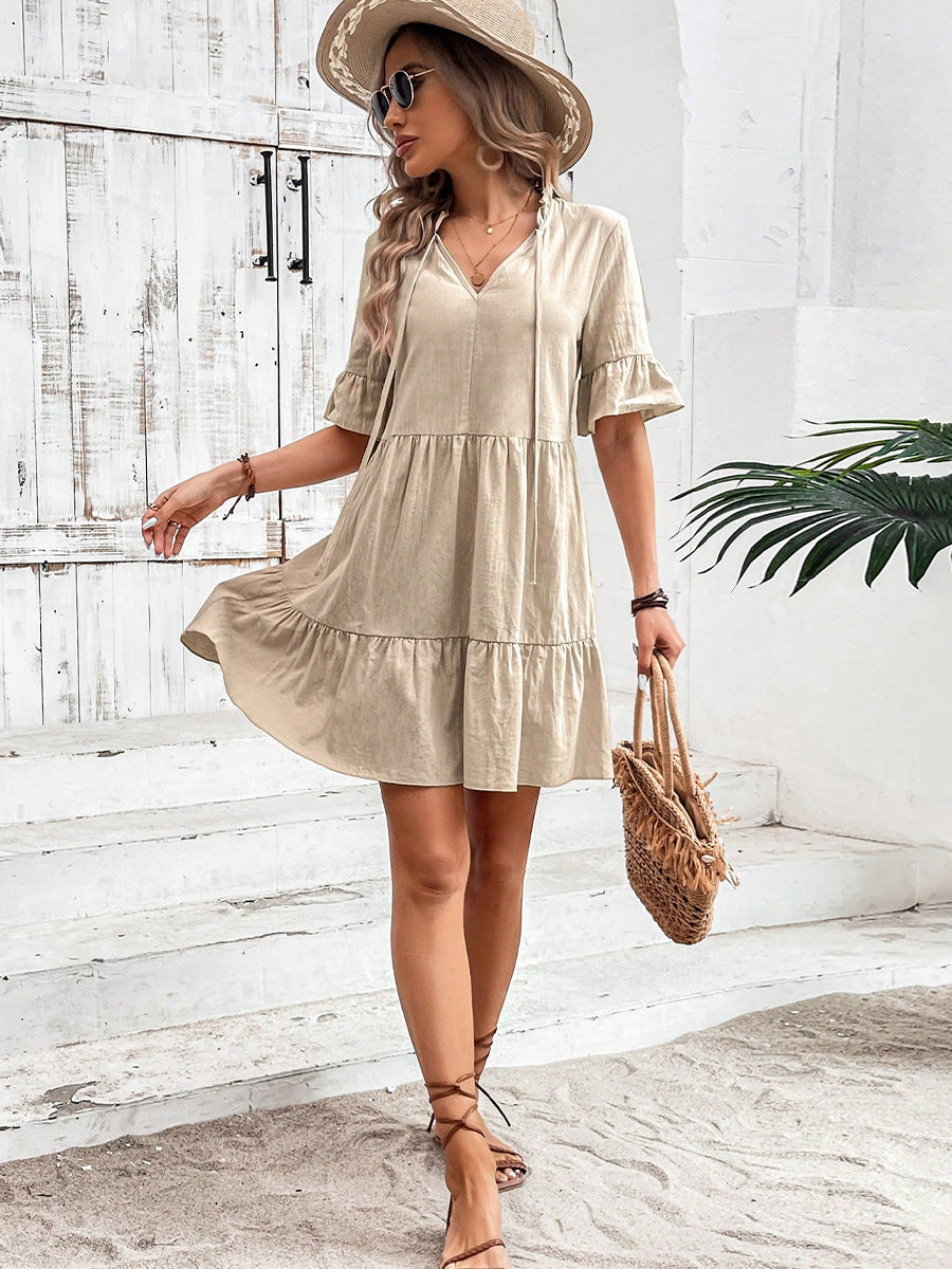 Khaki Solid Tiered Dress