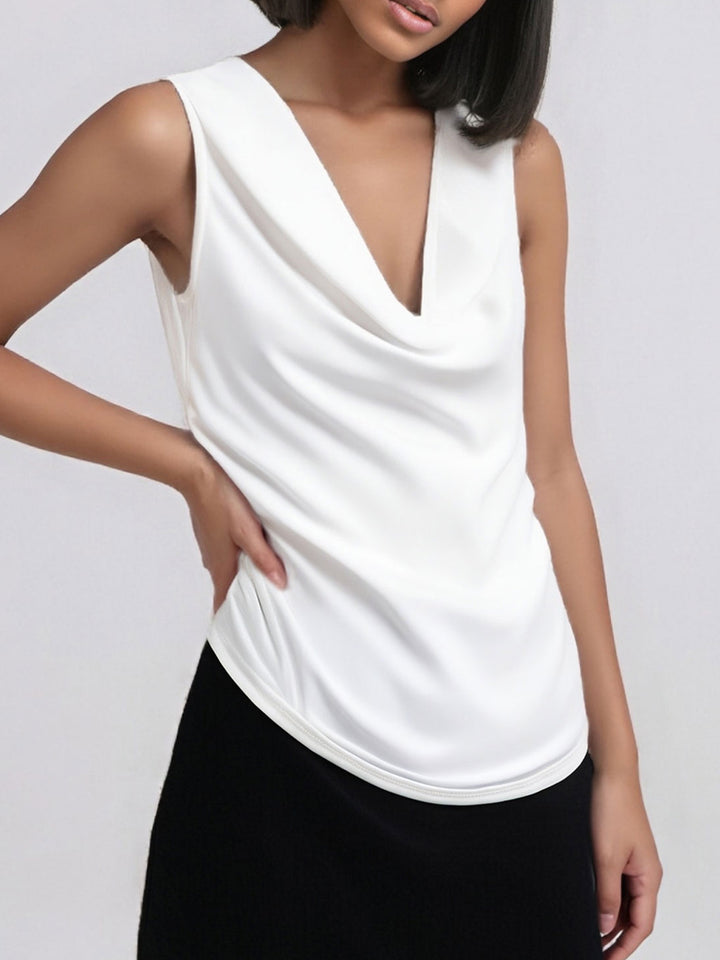 White Cowl Neck Solid Top