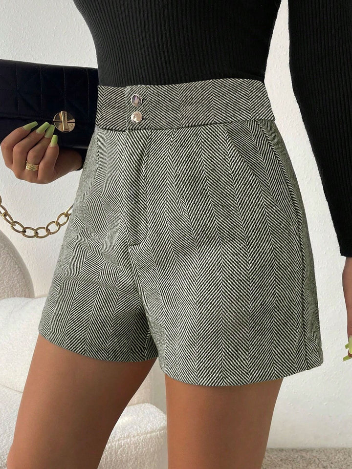 Grey Double Button Textured Shorts