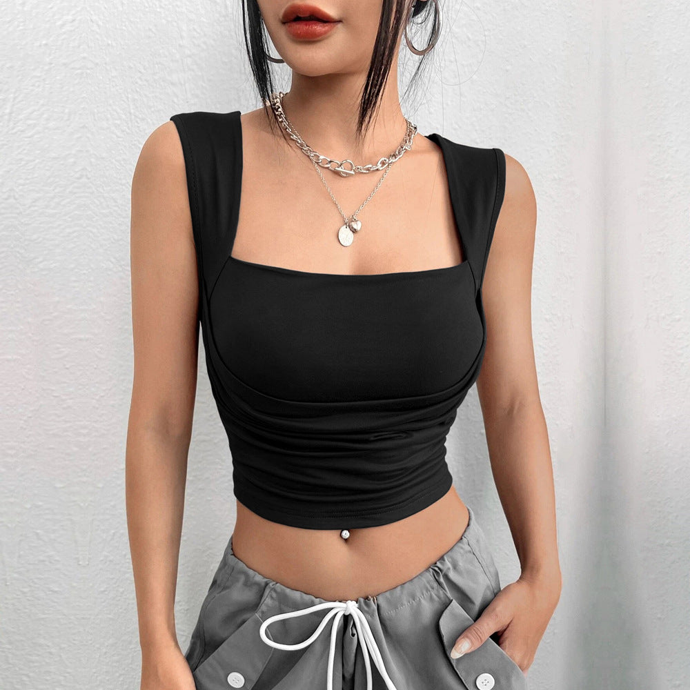 Black Wide Strap Fitted Top