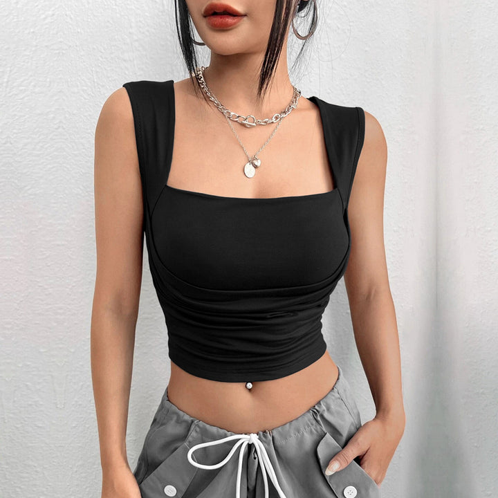 Black Wide Strap Fitted Top