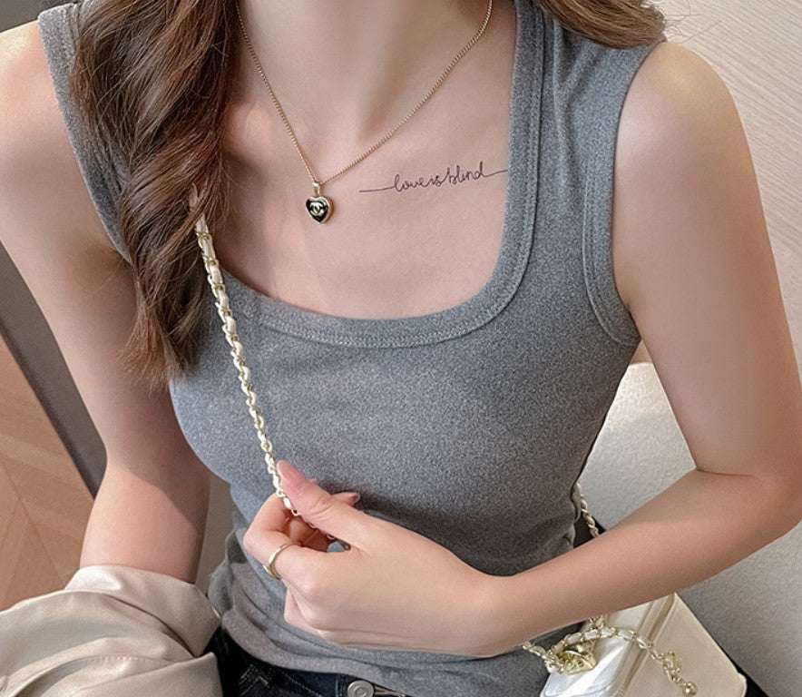 Grey Scoop Neck Tank Top